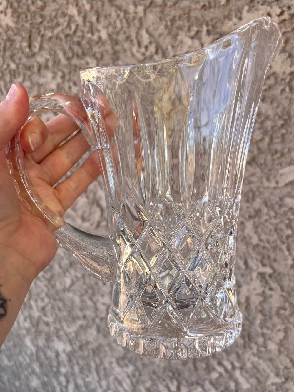 Vintage Heavy Cut Lead Crystal Water Pitcher, Gorham, King Edward Pattern